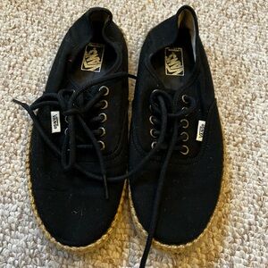 Vans Black Sneakers with Textured Fabric and Light Tan Sole